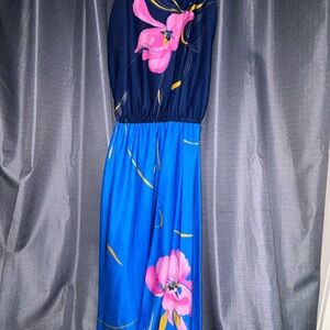 Vibrant Floral Maxi Dress in Blue and Pink